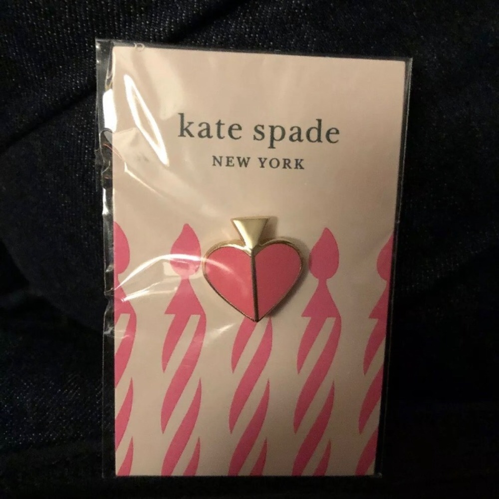 KATE SPADE NY 2015 HERITAGE HEART-shaped PIN Lapel Tac PINK/GOLD Collector NEW